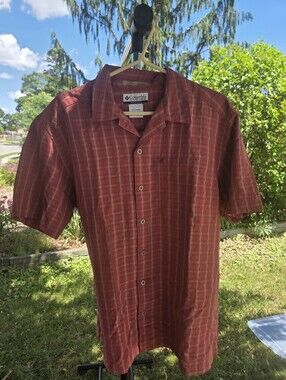 Columbia Red/orange Plaid Short Sleeve Button-Up Shirt